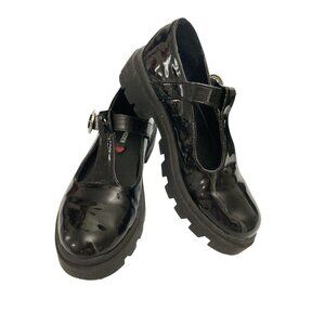 Steve Madden youth size 3 Black Patent Leather Rhinestone Buckle Platform Shoes